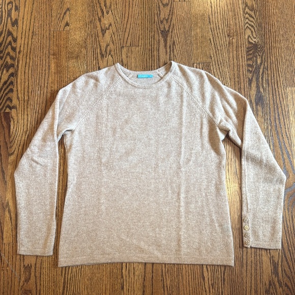 J. McLaughlin Jamey Tan Crew Neck Cashmere Sweater with Button Sleeve Accents M - Picture 3 of 11